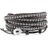 MOWOM Custom Bead Wrap Bracelet for Women Engraved Name Photo Handmade Natural Agate Beads Layered Bracelet Bohemian Style 3 Wraps Adjustable Bracelets Jewelry Gifts