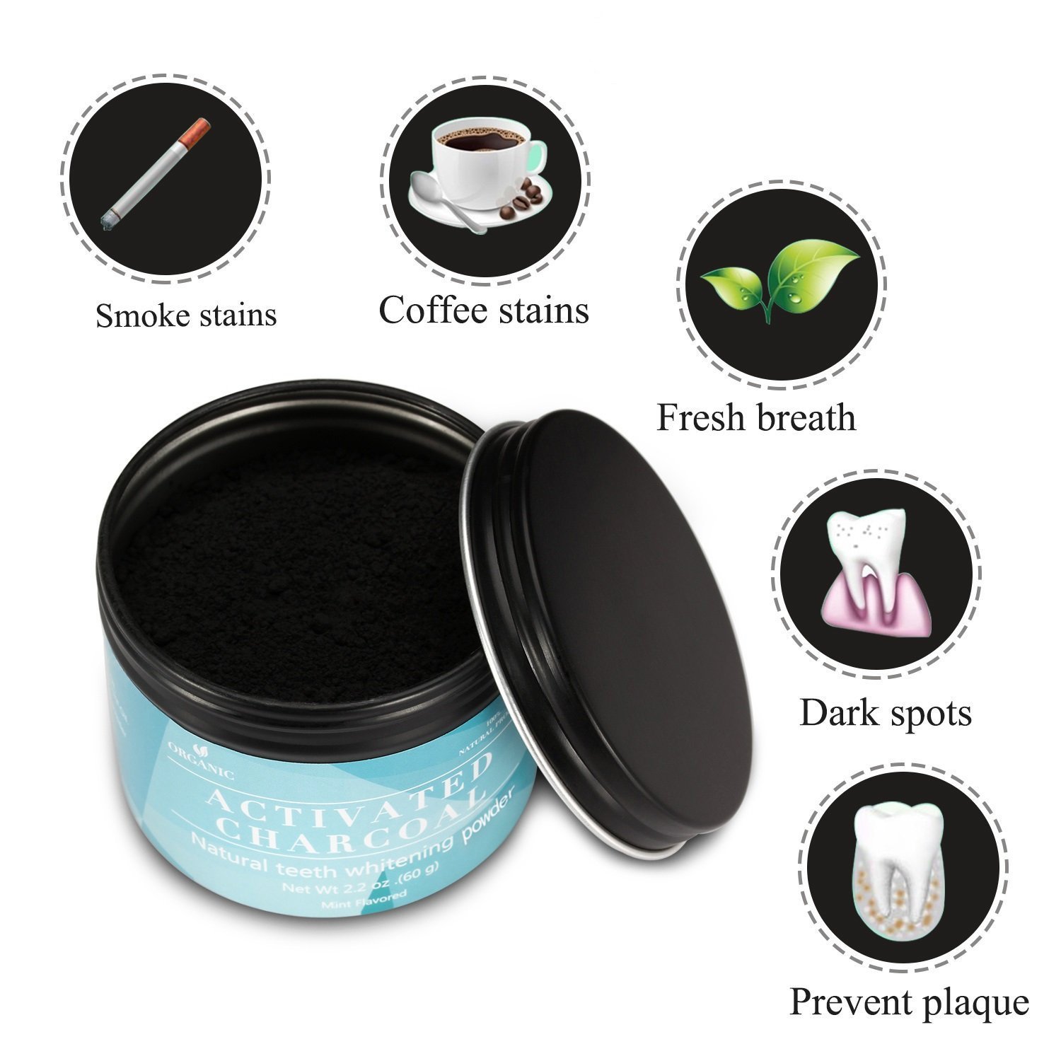 Natürliche Zahnaufhellung,Premium Kokosnuss Aktivkohle Pulver, Zahnbleaching 100% REIN ohne schädliche Zusatzstoffe, iSuri Zahnbleaching, Bleaching Zähne, Aktivkohle Pulver, Zahnbleaching, Zähne Aufhellen (60g)