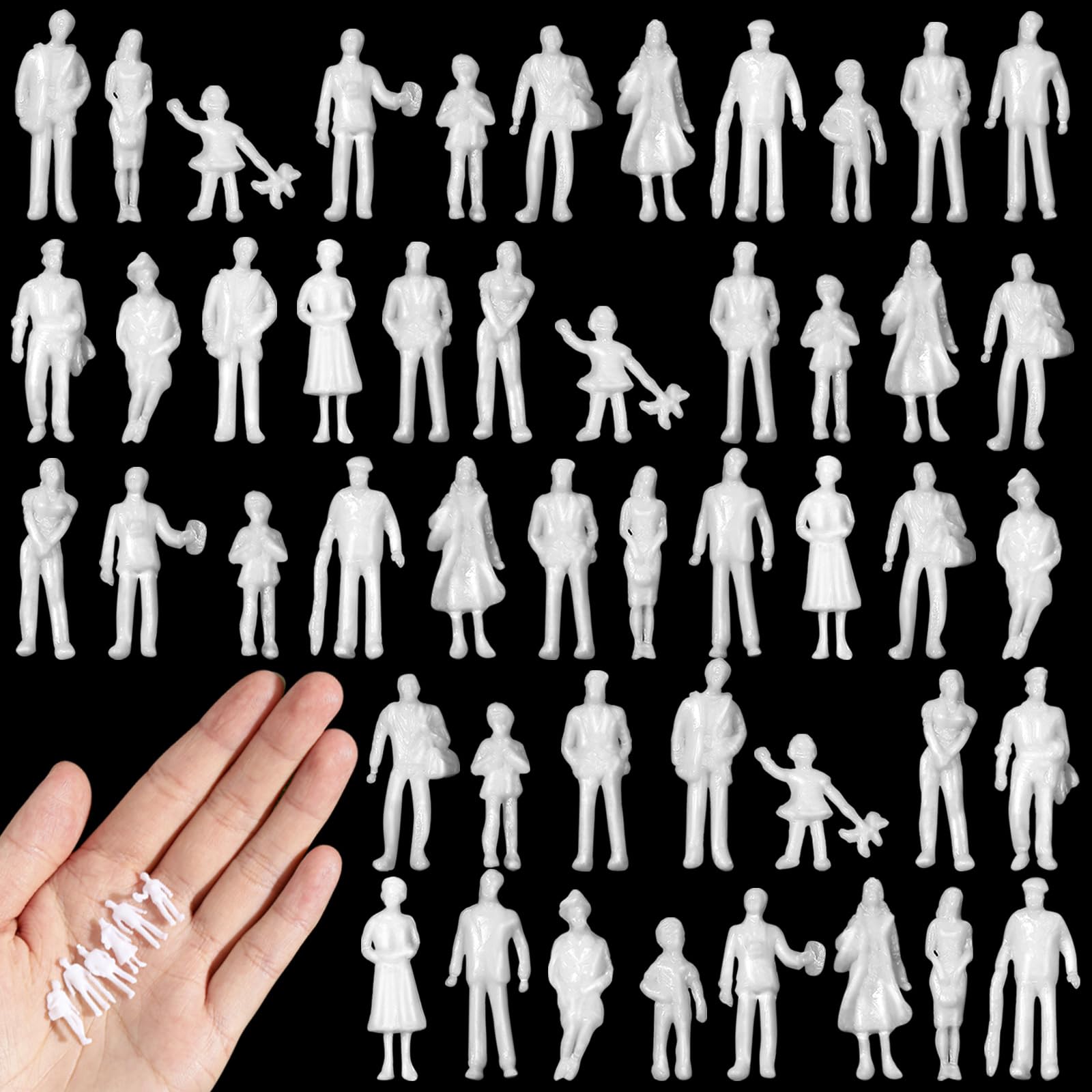 Photo 1 of Namalu 50 Pcs 1:100 Scale White Unpainted Mini People Figures Miniature People for Model Trains Architectural Standing and Sitting Mini Diorama Figures for Architectural Project Miniature Scenes