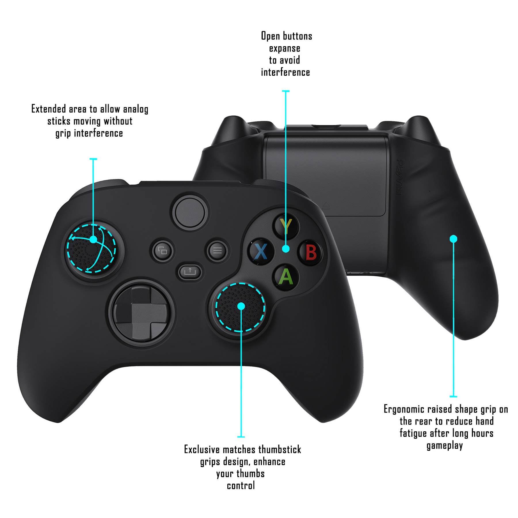 PlayVital Silikon Hülle für Xbox Series X & S Controller,Case Anti-Rutsche Schutzhülle Hülle Griffe Skin Weiches Gummi Grips für Xbox Series X & S Controller(Schwarz) 3