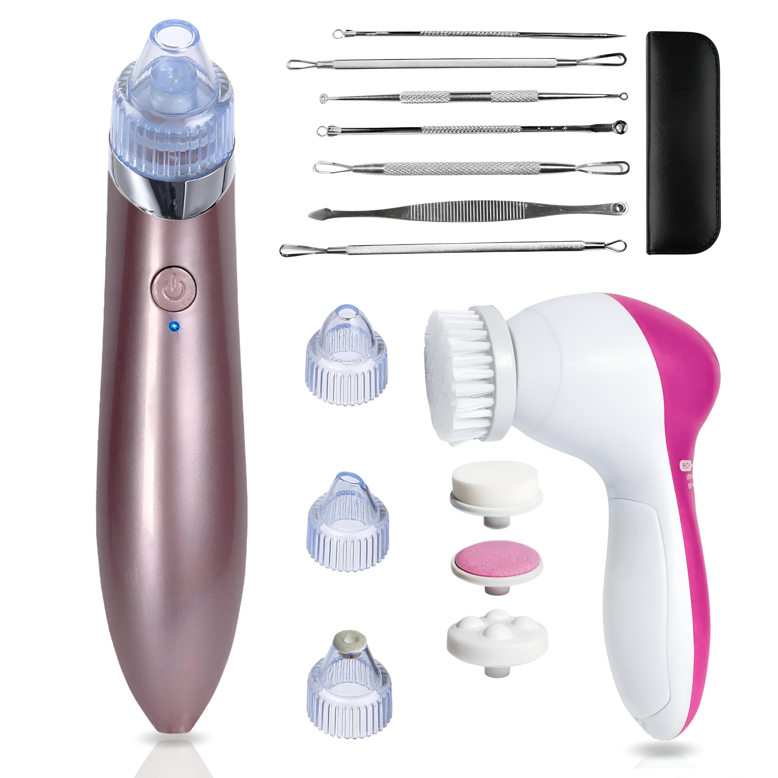 EDUIORO Blackhead Suction Microdermabrasion Facial 4 Heads – Electric Pore Cleanser Brush Facial Acne 5 Brushes – Blackhead Remover Tools (ROSE GOLD)