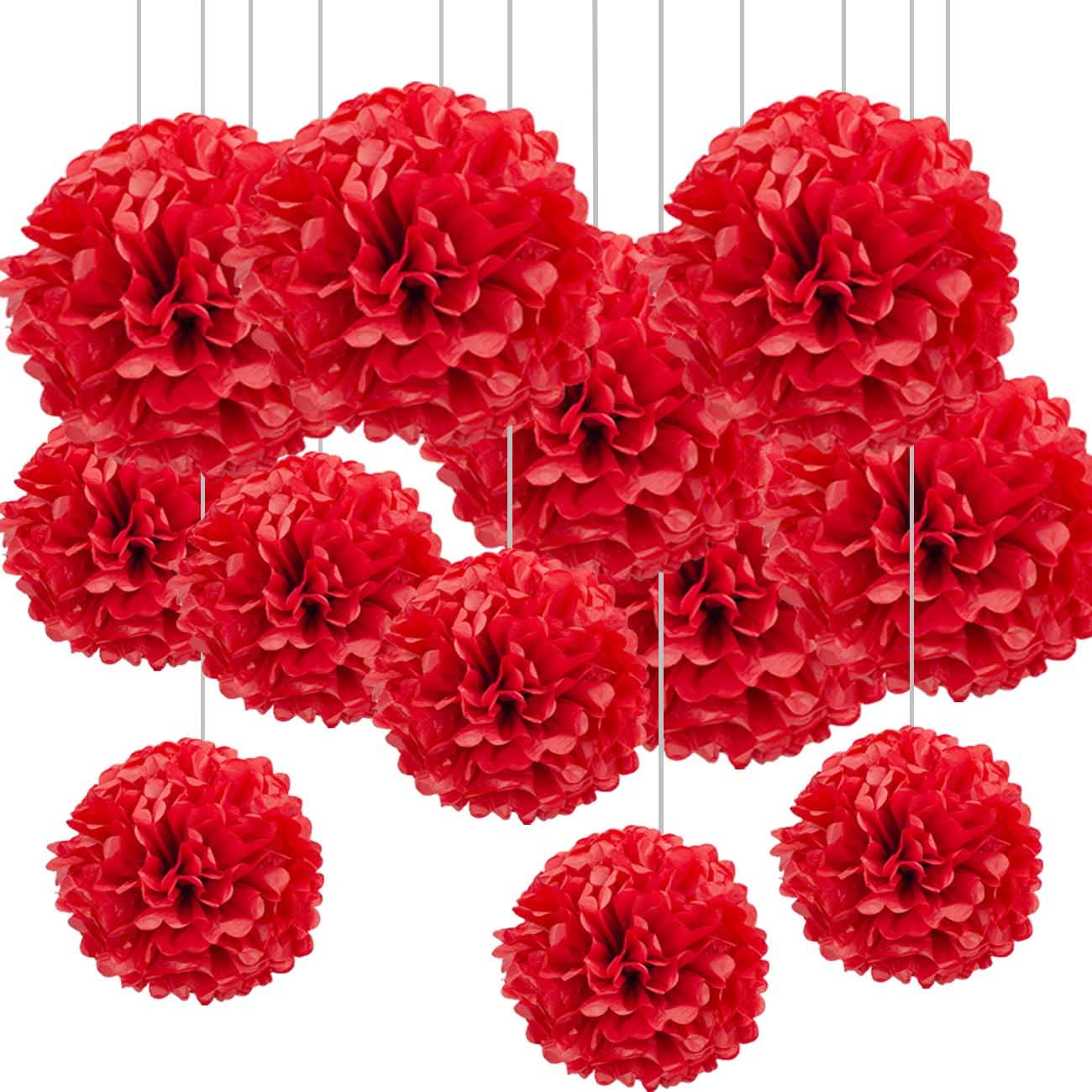 12Pcs Red Hanging Tissue Paper Pom Poms ,Ceiling Wall Tissue Flowers for Wedding Valentine's Day Engagement Birthday Party Decorations
