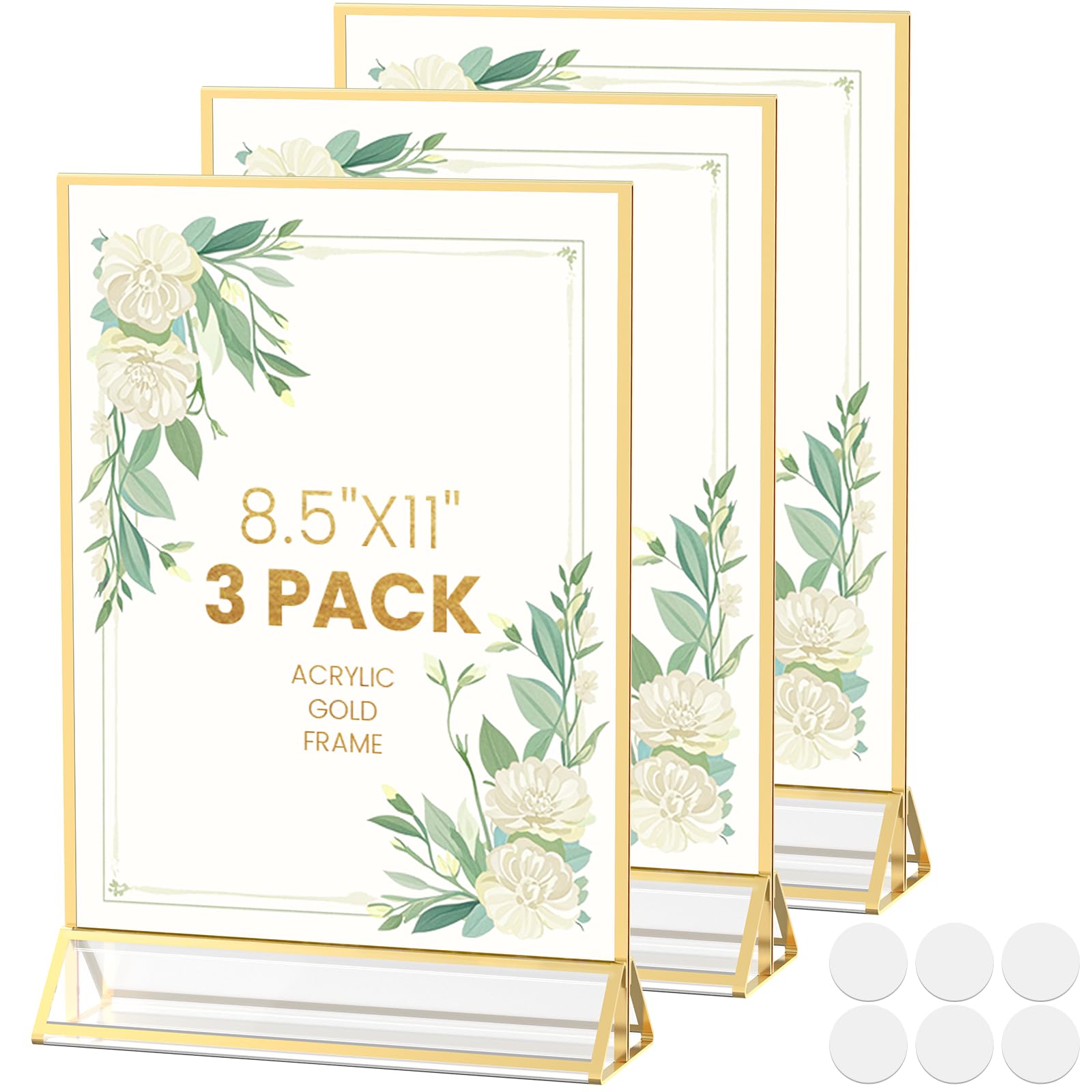 Photo 1 of YOAEAILY Acrylic Sign Holder 8.5X11 Gold Frames Double-Sided Gold Picture Frames Flyer Holder for Menu Holder Wedding Table Number Holder Photo Frames with Double Sided Stickers-3 Pack
