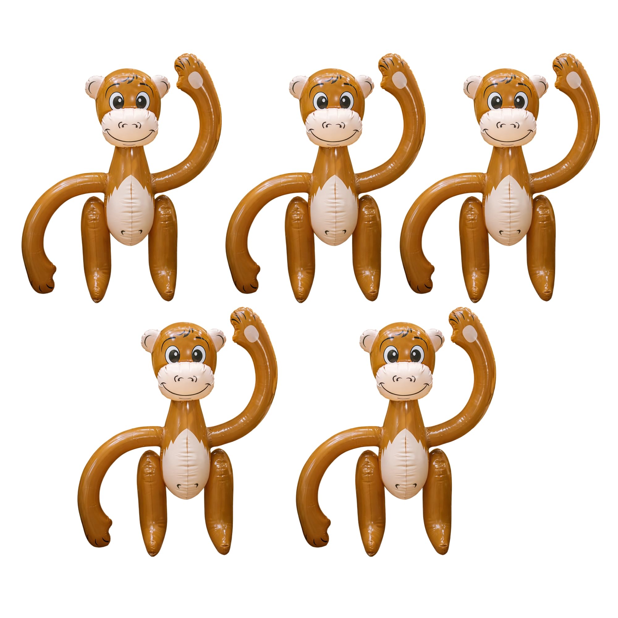 SHATCHI 5 Pcs Inflatable Brown Monkey Blow Up Party Decorations 58 cm, Tropical Animal Fancy Dress Props for Hawaiian African, Pool and Beach Parties, Hen Do, Stag Do, Photo Booth and Themed Events