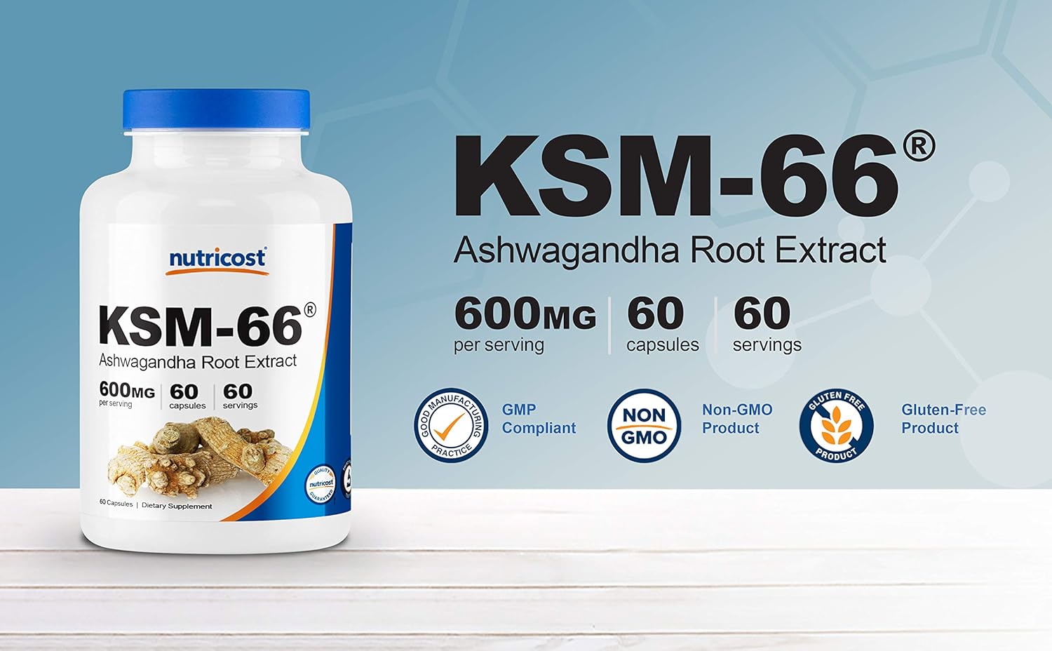 Nutricost KSM-66 Ashwagandha Root Extract 600mg, 60 Veggie Caps - High Potency 5% Withanolides - with BioPerine - Full-Spectrum Root Extract: Health & Personal Care