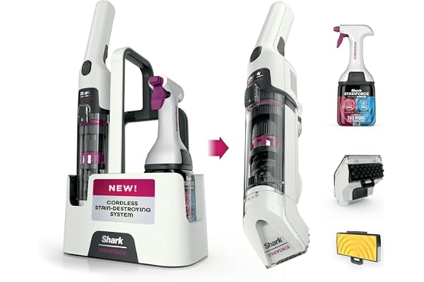 Shark StainForce Cordless Spot, Stain, & Odor Portable Cleaning System for Carpets, Rugs, Upholstery, Stairs, with Storage Caddy, Accessories, and Cleaning Solution, White, HX100 (Renewed)