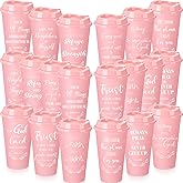 Skylety 60 Pack Christian Gifts for Men Women 16oz Reusable Bible Verse Tumbler Bulk Plastic Coffee Cups with Lids Inspirational Religious Church Gifts for Valentine Easter Birthday (Pink)