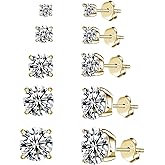 925 Sterling Silver Stud earrings Set | White Gold Plated Hypoallergenic Stud Earrings | Cubic Zirconia Stud Earrings for Women (2mm,3mm,4mm,5mm,6mm,7mm) 8 CZ colors options