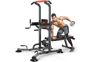 SQUATZ Pull-Up Workout Station with Bench - Multifunctional Gym Equipment Setup w/Pulling Bar, Sit-Up Board, Backrest, Elbow Pad, & Steel Main Frame, Great for Home Exercise and Weight Training