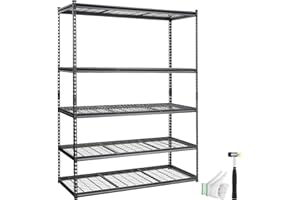 VEVOR Storage Shelving Unit, 5-Tier Adjustable, 2000 lbs Capacity, Heavy Duty Garage Shelves Metal Organizer Wire Rack, Black, 60" L x 24" W x 78" H for Kitchen Pantry Basement Bathroom Laundry Closet