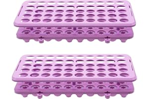 LSVERDE 2 Pcs Plastic Test Tube Rack Holder for 5ml/10ml/15ml Centrifuge Tubes, Detachable,Silicone Pad Tubes 50 Holes with Hole Diameter 18 mm (Purple）