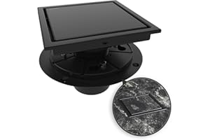 WEBANG 6 Inch Square Shower Drain Black Floor Drain with Flange Reversible 2-in-1 Cover Tile Insert Grate Removable SUS304 Stainless Steel CUPC Certified Matte Black