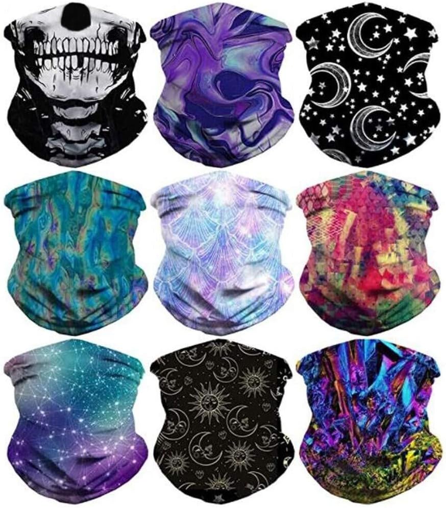 ZLOLIA 9PCS Print Face Mask Bandanas, Neck Gaiter, Headwear, Magic Scarf, Headband for dust Sun Wind