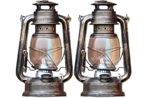 DNRVK 2 Pack Vintage Kerosene Lantern 9.6 Inch Hanging Hurricane Lantern Oil Lamp Antique Metal Glass Oil Burning Lantern Camping Lighting Outdoor Rustic Hurricane Lamp for Hiking Backpacking Emergency