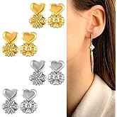 HJZHII 4 Pairs Earring Backs for Droopy Ears, Earring Lifter for Heavy Support Backs Large Backing Studs Secure Backers for Earlobe Stretched Earlobes Big Studs (Heart)