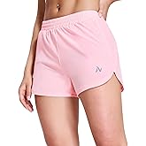 Nepest Womens Running Shorts with Mesh Liner Elastic Waist Quick Dry 3 inch Athletic Workout Shorts with Zipper Pocket