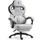 Dowinx Big and Tall Gaming Chair with Footrest, Gray | Breathable woven fabric with lumbar support and extra-wide seat back; big-and-tall frame fits larger, heavier users.