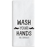 TNUW Funny Hand Towels 16x24 Inch, Humorous Wash Your Hands No Seriously Black and White Decorative Hand Towels for Bathroom Decor, Funny Bathroom Decor