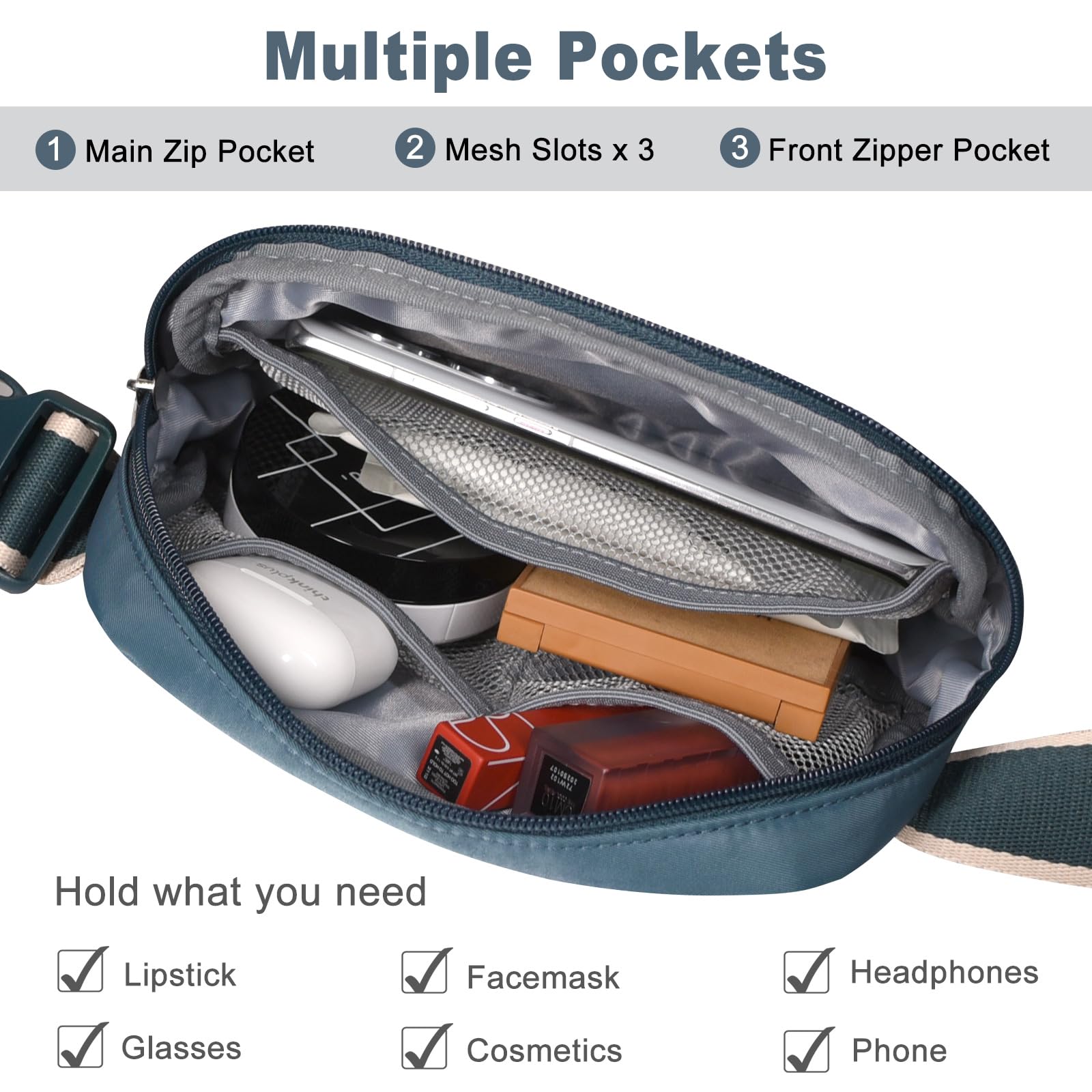 DMLuna Small Crossbody Bags for Women Trendy, Lightweight Fanny Pack for Women & Men, Mini Belt Bag, Waist Bag with Adjustable Strap for Running Workout Traveling, Peacock Blue