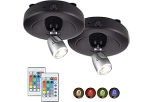 BIGMONAT Wireless Accent Spotlight Indoor for Pictures Light on Walls Battery Operation,Mini LED Spotlight with Remote for Art Paintings 12 Color Changing,Dart Board Light with Rotate Head 2Pack
