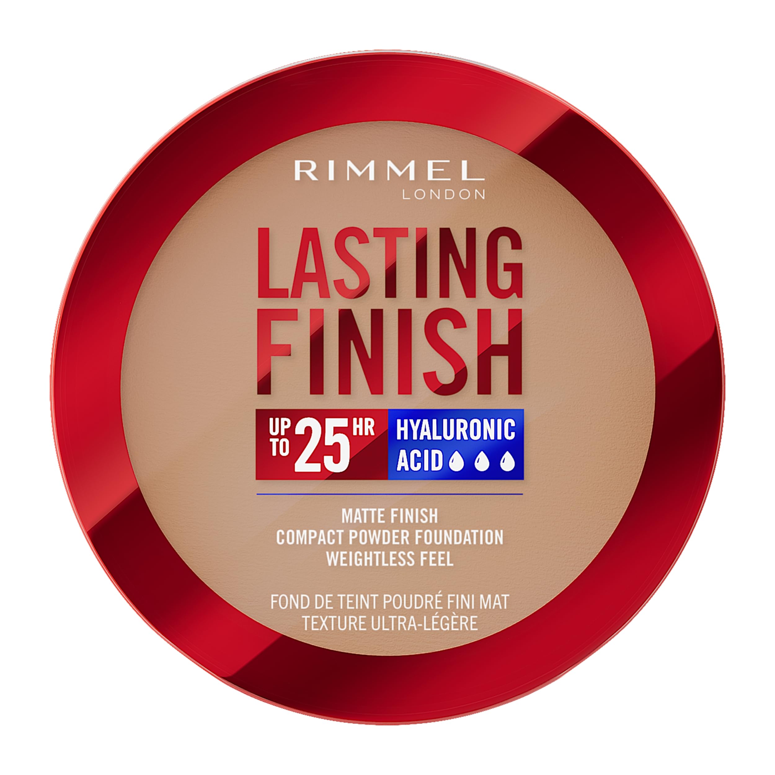 Rimmel Lasting Finish 25 HR Compact Foundation 010 Latte, Matte Buildable Coverage, Powder-to-Cream, Anti-Pollution Shields, SPF 20, Hyaluronic Acid, Waterproof, Hides Imperfections