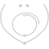 Aixiao Silver Jewelry Set for Women Crystal Choker Necklace Earrings Link Bracelet Bridal Wedding Jewelry for Brides Bridemaid Prom Costume Accessories