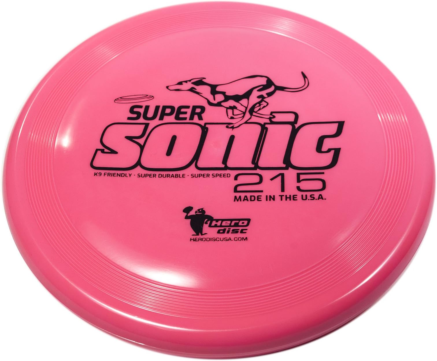 Hero Disc USAHero SuperSonic 215 K9 Taffy Plastic Dog Frisbee, Outdoor Dog Toy and Pet Frisbee, Puncture Resistant Dog Flying Disc (Pink)