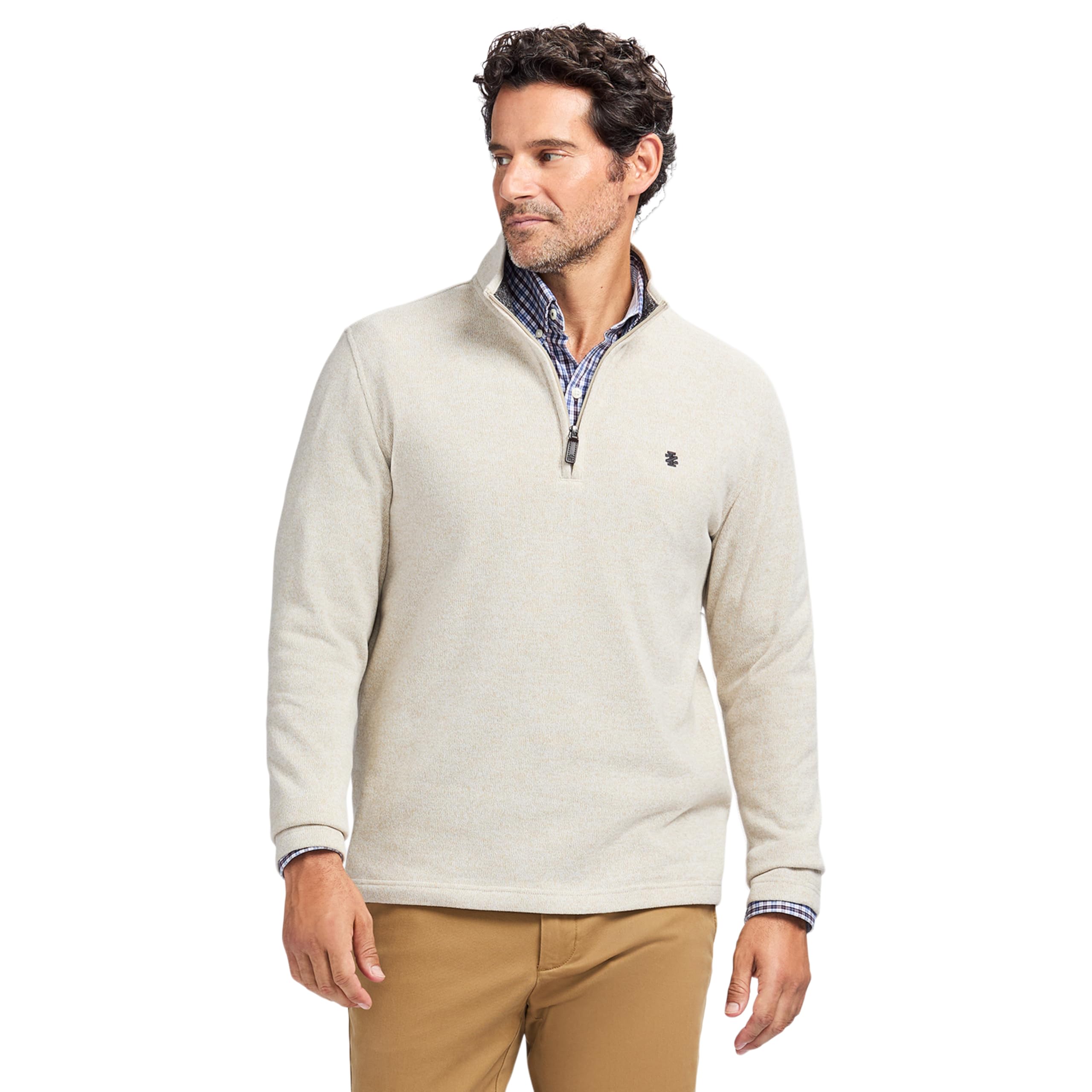 IZOD Men’s Thermosoft Quarter Zip Sweater Fleece Pullover, Rock Heather