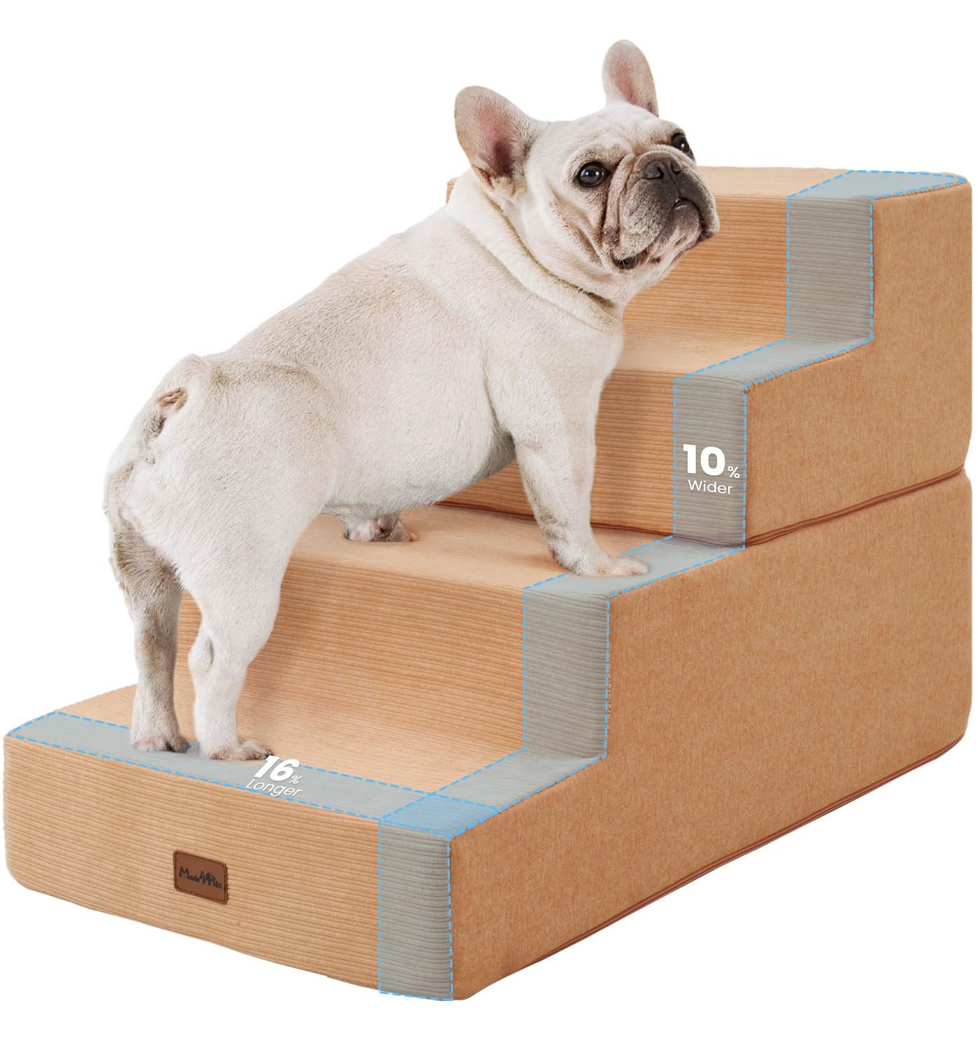 Made4Pets Dog Steps for Bed, Extra Wide Dog Stairs for High Bed Couch Sofa, 35D Foam Pet Steps for Small Dogs and Cats(Up to 40lbs), Non-Slip Bottom Pet Stairs, Tan, 4 Steps Image
