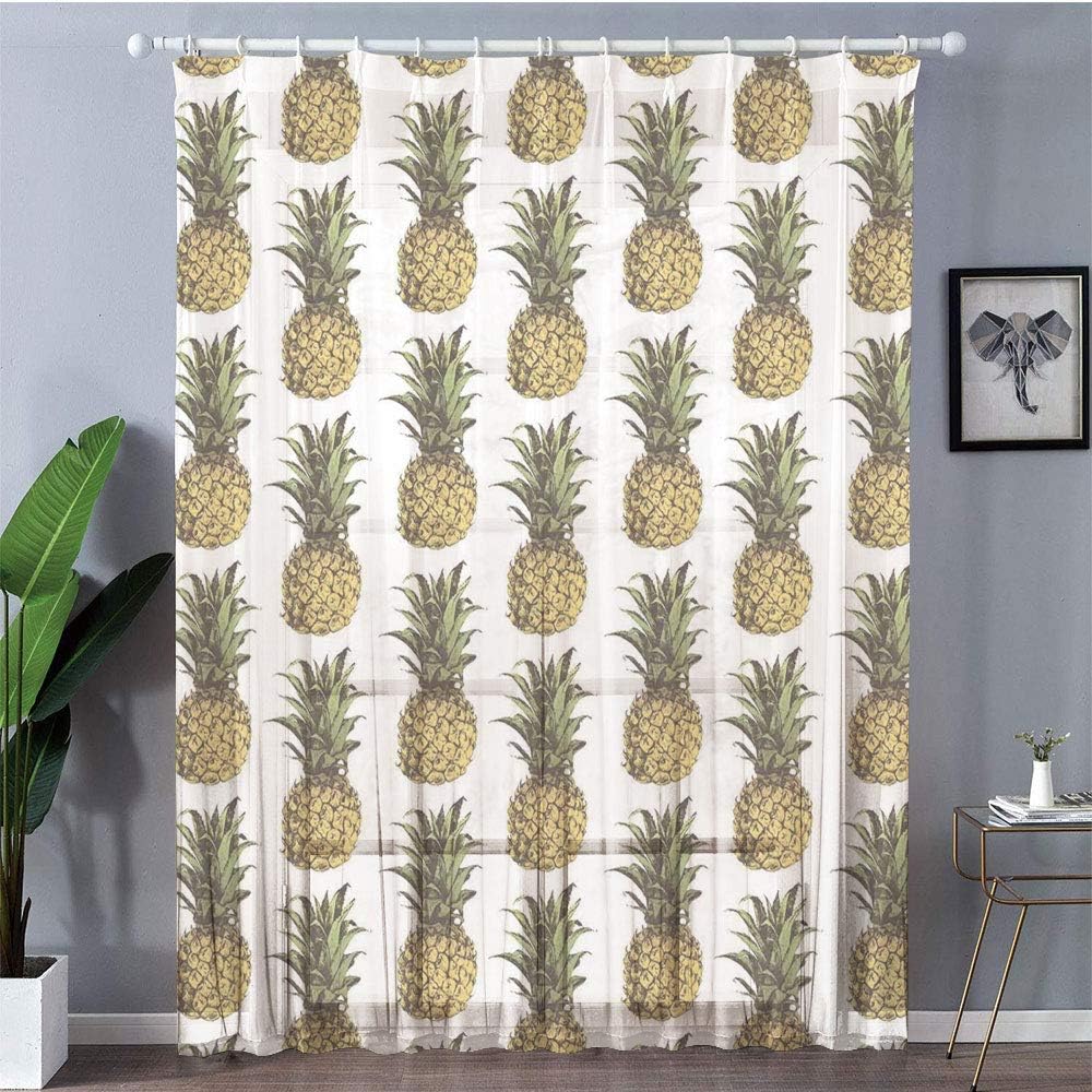 Amazon パイナップルの装飾 レースカーテン 2枚組 150x218cm ストライプミラーレースカーテン 白色 パイナップルイラスト生グルメリモート休日休暇ヤシの木アート カーテン ブラインド オンライン通販