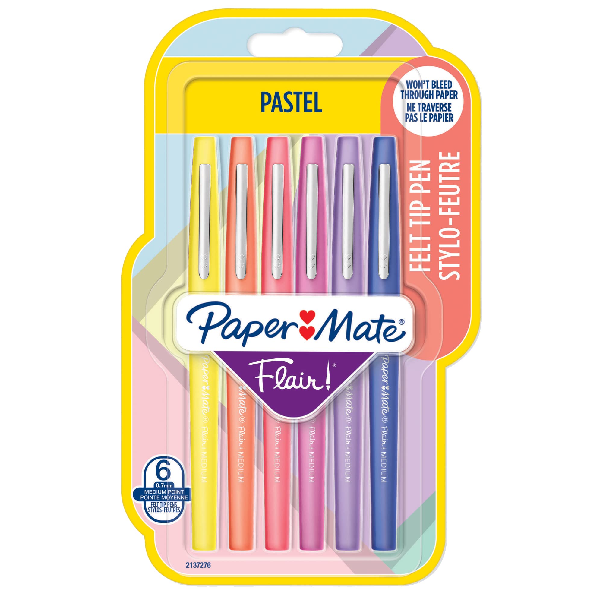 PAPER MATE 95236 Blister Pack of 6 Nylon Flair Marker, Assorted Colours, Pastel