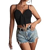 Rooscier Women's Tie Front V Neck Spaghetti Strap Sleeveless Sexy Crop Cami Tops