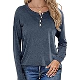 AURUZA Long Sleeve Shirts for Women Casual Tops Henley Shirts for Women Loose Fit Tunic Tops Fall Outfits Clothes