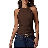 SHENHE Women's Textured Halter Top Tie Backless Ruched Sexy Y2k Going Out Tank Top