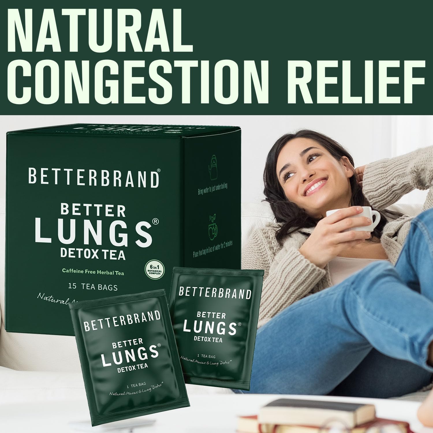 Betterbrand Mullein Tea Bags for Lungs - Herbal Tea | for Respiratory Support | Caffeine-Free | Loose Leaf Blend | with Mullein Leaf Extract | 15 Bags | for Lung Health and Wellness