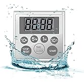 NUOSWEK Digital Timer Waterproof Shower Timer Shower Clock Bathroom Kitchen Timer with Strong Magnet and Large LCD Display (Waterproof 7 Key)