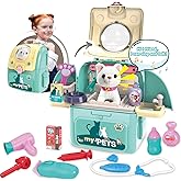 Pet Cat Carrier Backpack Toy, MAGIC4U 23PCS Pet Care Playset,Vet Clinic and Doctor Kit for Kids, Pet Veterinarian Medical Role Play Set for Boys and Girls Ages 3-6