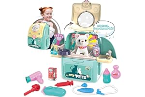 Pet Cat Carrier Backpack Toy, MAGIC4U 23PCS Pet Care Playset,Vet Clinic and Doctor Kit for Kids, Pet Veterinarian Medical Role Play Set for Boys and Girls Ages 3-6