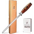 TUO Honing Steel for All Kitchen Knives Daily Sharpening Maintenance - High Carbon German Stainless Steel with Pakkawood Hand