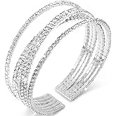 Jojomina Silver Rhinestone Bracelet for Women Multilayer Crystal Cuff Formal Prom Bridal Bracelets for Wedding Cocktail Party