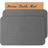 HUMIGA 2 Pack Stone Bath Mat, Diatomaceous Earth Shower Mat, Non-Slip Super Absorbent Quick Drying Bathroom Kitchen Floor Mat (Grey, 24x15)
