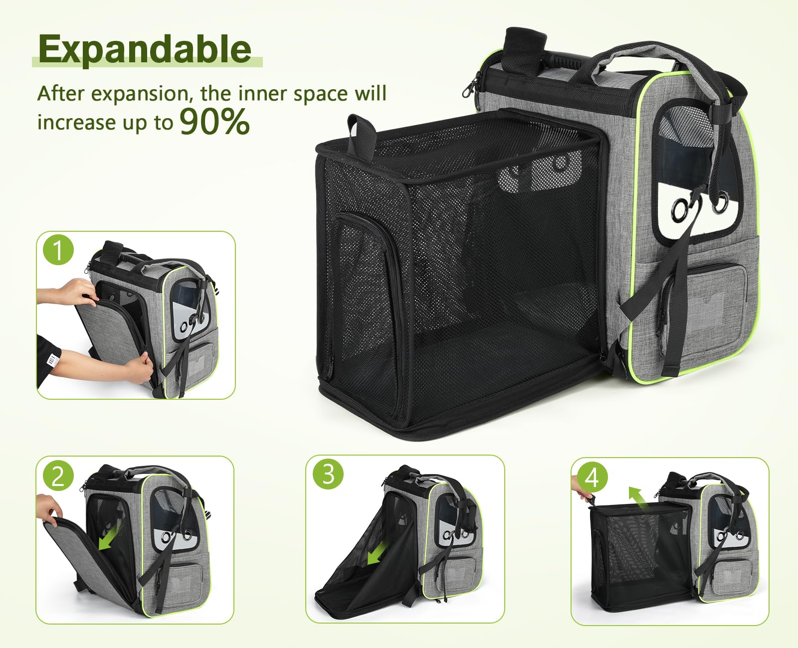Pet Carrier Backpack, Cat Backpack Carrier, Expandable with Breathable Mesh for Small Dogs Cats Puppies, Dog Backpack Carrier for Hiking Travel Camping Outdoor