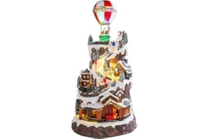 CHONSUN Christmas Village House Musical Christmas Collectible Buildings Christmas Village Hill Hot Air Balloon with LED Lights Christmas Vacation Village with USB Indoor Display Figurines Decoration