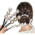 Hair Bun Maker, Deft Bun, 4PCS Women Magic Hair Bun Maker with Peal and Flower, Magic Twist Hairpin Lazy Curler Reusable Bun 