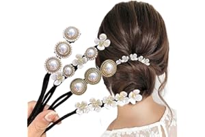 Hair Bun Maker, Deft Bun, 4PCS Women Magic Hair Bun Maker with Peal and Flower, Magic Twist Hairpin Lazy Curler Reusable Bun 