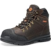 NINGO Mens Steel Toe Work Boots, Full Grain Leather, Oil and Slip Resistant, Puncture Proof Construction Boots with Breathable Lining, Anti-static, Mens Safety Boots for Industrial, Warehouse