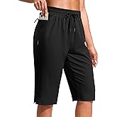 G Gradual Women's 13" Long Hiking Shorts with Zipper Pocket Lightweight Quick Dry Knee Length Bermuda Shorts for Women