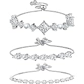 14K Gold Plated Tennis Bracelet Cubic Zirconia Classic Adjustable Bracelet Silver Bracelets for Women Girls Birthday Valentine Mother's Day Jewelry Gift