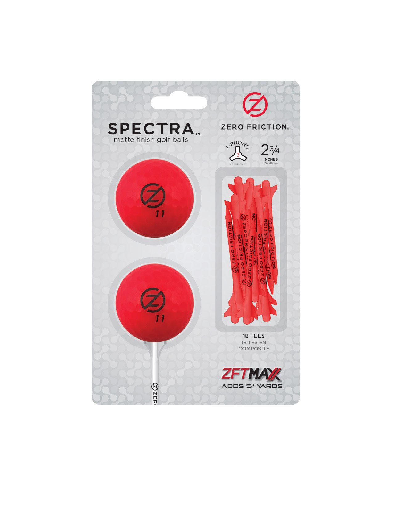 Zero Friction Spectra 2 Ball/Tee Pack, Neon Red