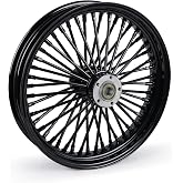 19"x3.5" Motorcycle Rim Front Wheel 52 Fat Spokes Steel Wire Wheel for Harley Cruiser 2018-Later Softail Lower Rider S ST Models (Black- Straight Spoke)